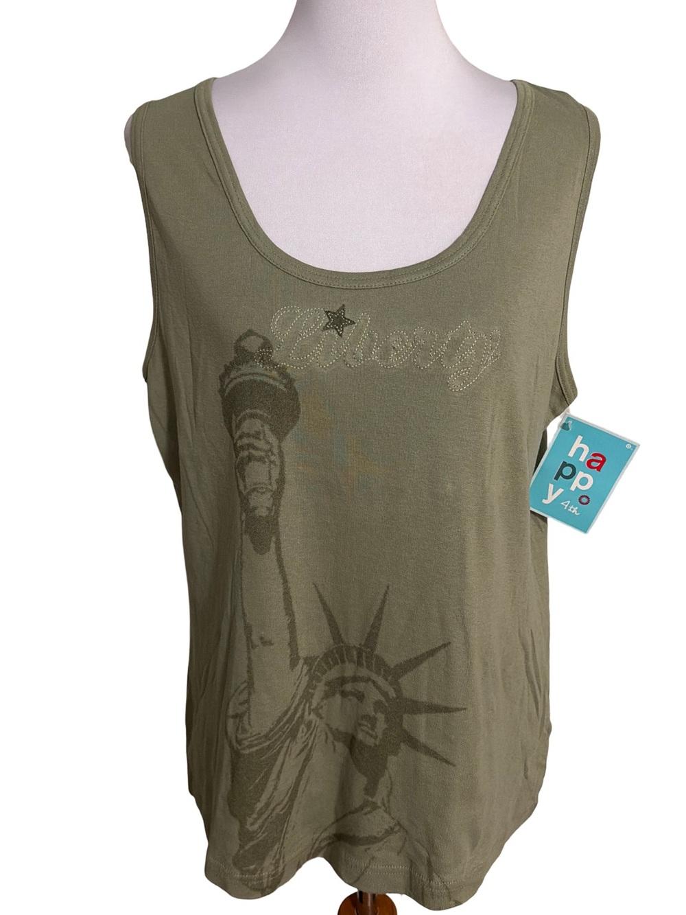 Happy 4th Cotton Olive Scoop Neck Graphic Tank